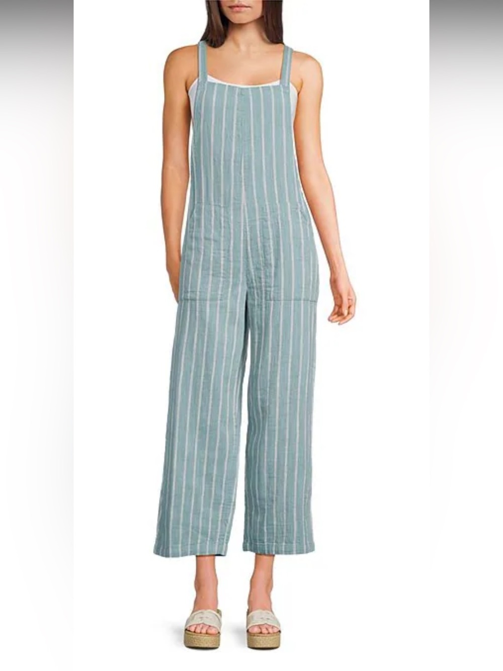 Billabong Striped Blue Cotton Pacific Time Wide leg Jumpsuit